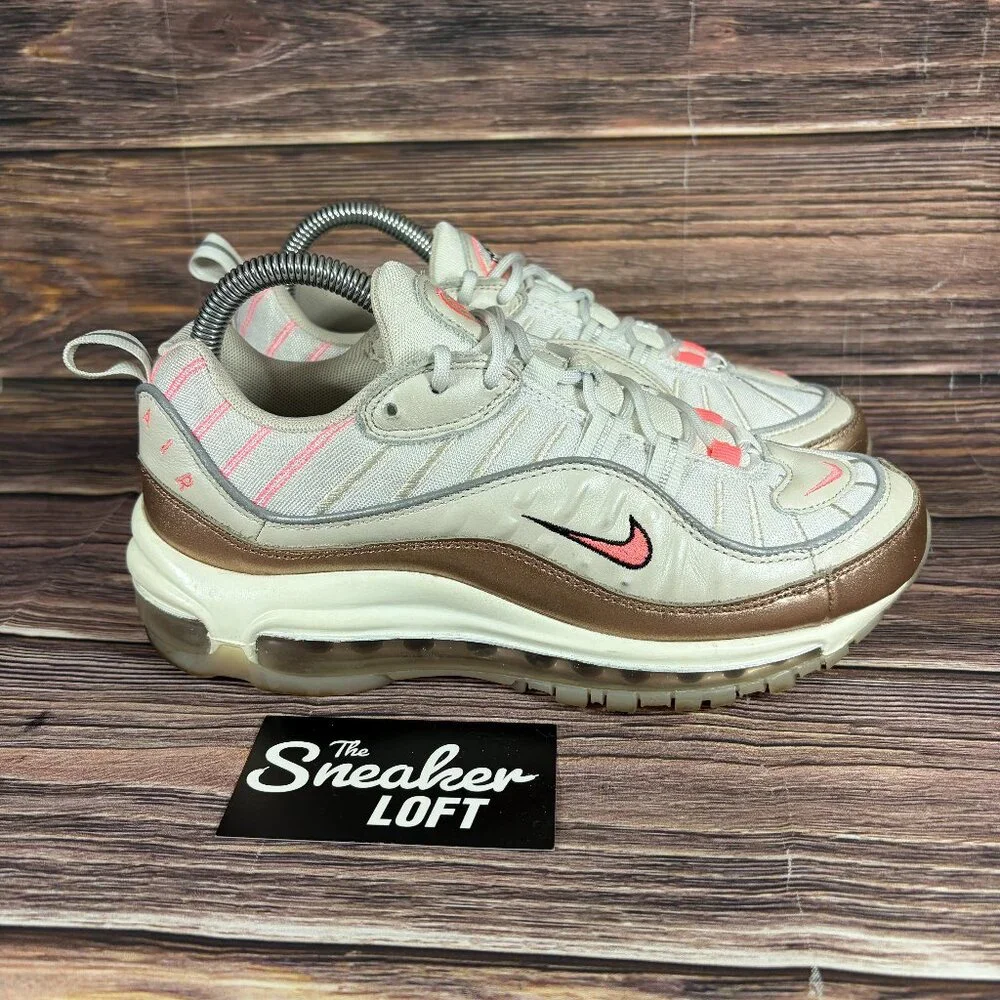 Nike Women's Air Max 98‎ White Brown Athletic Lace Up Shoes Size 7.5